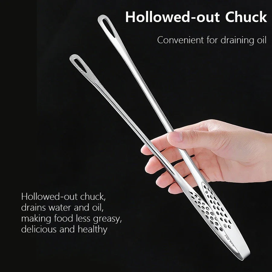 Long Stainless Steel Kitchen Tongs - Non-Slip Heat-Resistant BBQ Grill, Steak & Cooking Utensil Tool