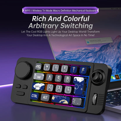 Rechargeable Mechanical Gaming Keypad - Bluetooth 2.4G Wireless & Wired Programmable Joystick Keyboard with RGB Backlit