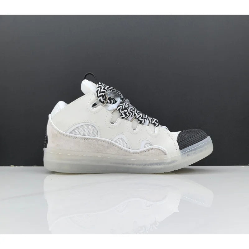 Unisex Leather Lace-Up Sneakers - Retro Casual Sports Shoes with Dad Shoe Style