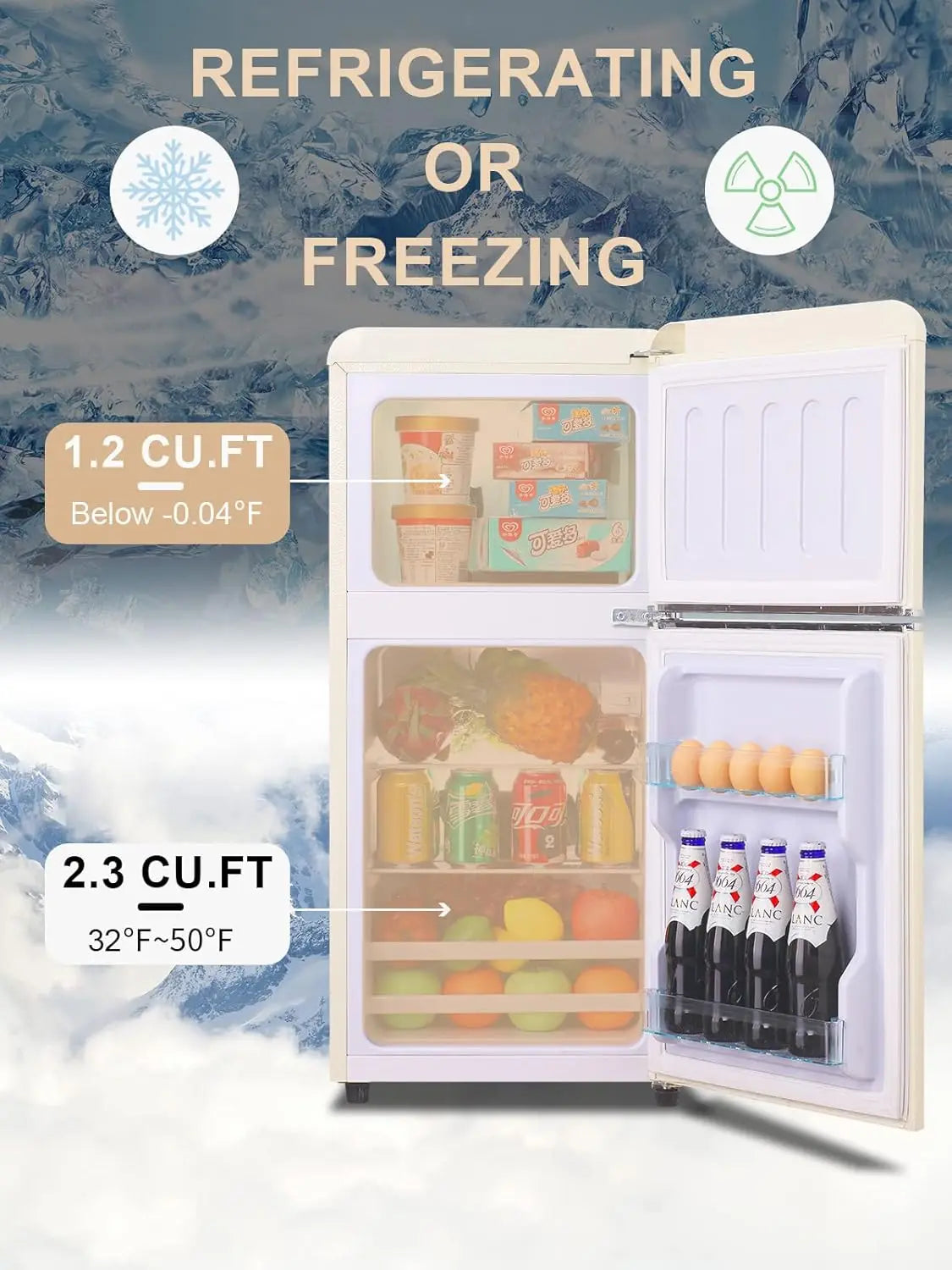 KRIB BLING 3.2 Cu.ft Compact Mini Fridge with Freezer – Retro Drink Chiller for Home & Office