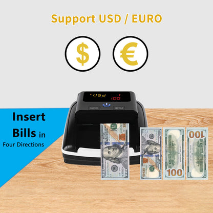 Automatic Money Counter & Counterfeit Bill Detector – UV, MG, IR Detection for EURO & US Dollar, Paper Size & Thickness Detection