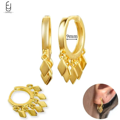 925 Sterling Silver Gold Tassel Earrings - Vintage Crystal Long Chain Hoop Jewelry for Women