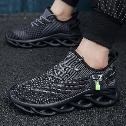 YRZL Men & Women Sports Running Shoes – Black Breathable Mesh Jogging Sneakers with Lightweight Shock Absorption