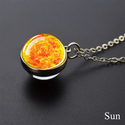 Solar System Planet Glass Ball Necklace – Moon, Earth, Jupiter & More Space-Themed Pendant for Women Fashion Gift