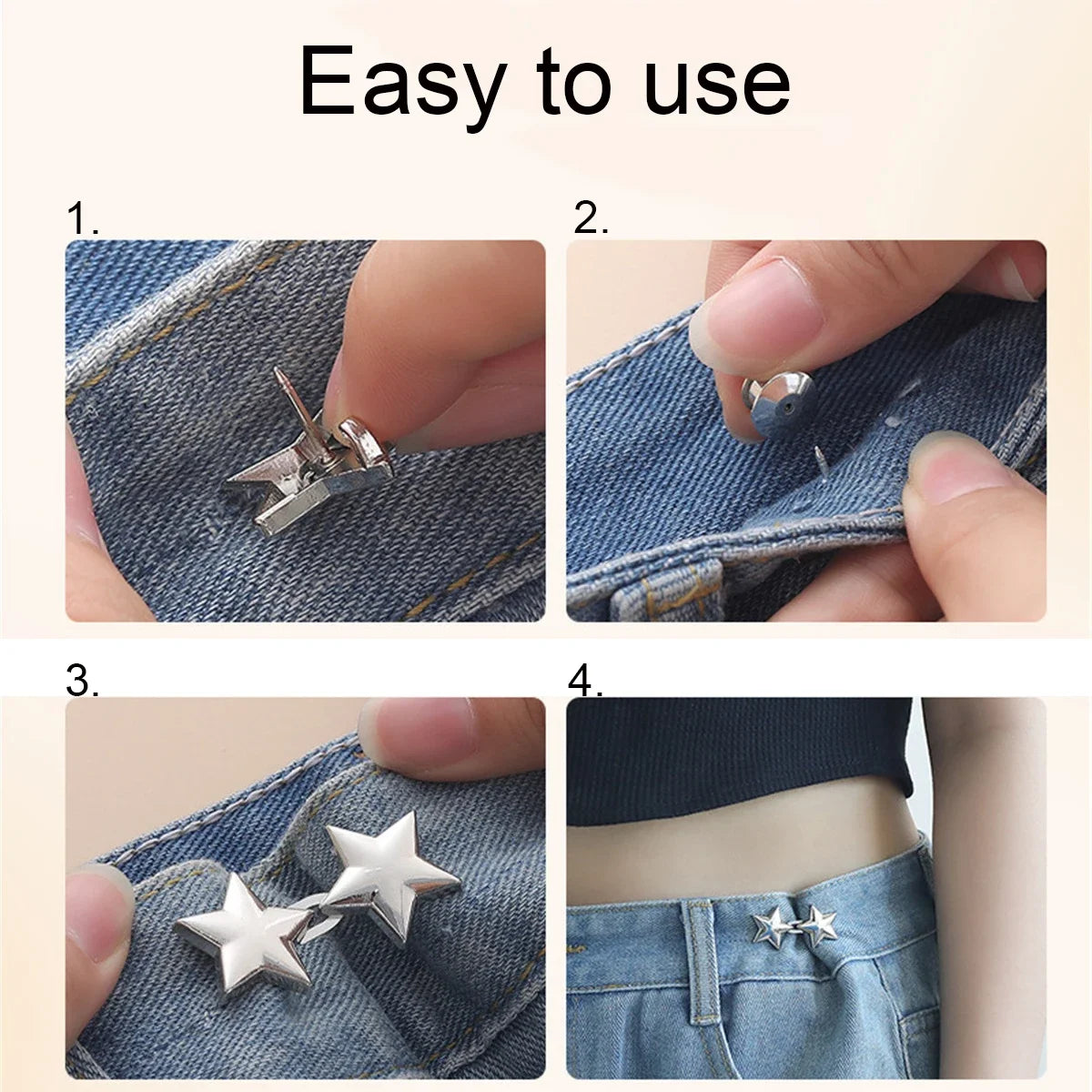 Adjustable Jeans Button Clips - Waist Tightener Buckle, Snap Button Adjuster for Pants and Skirts, Retractable Button