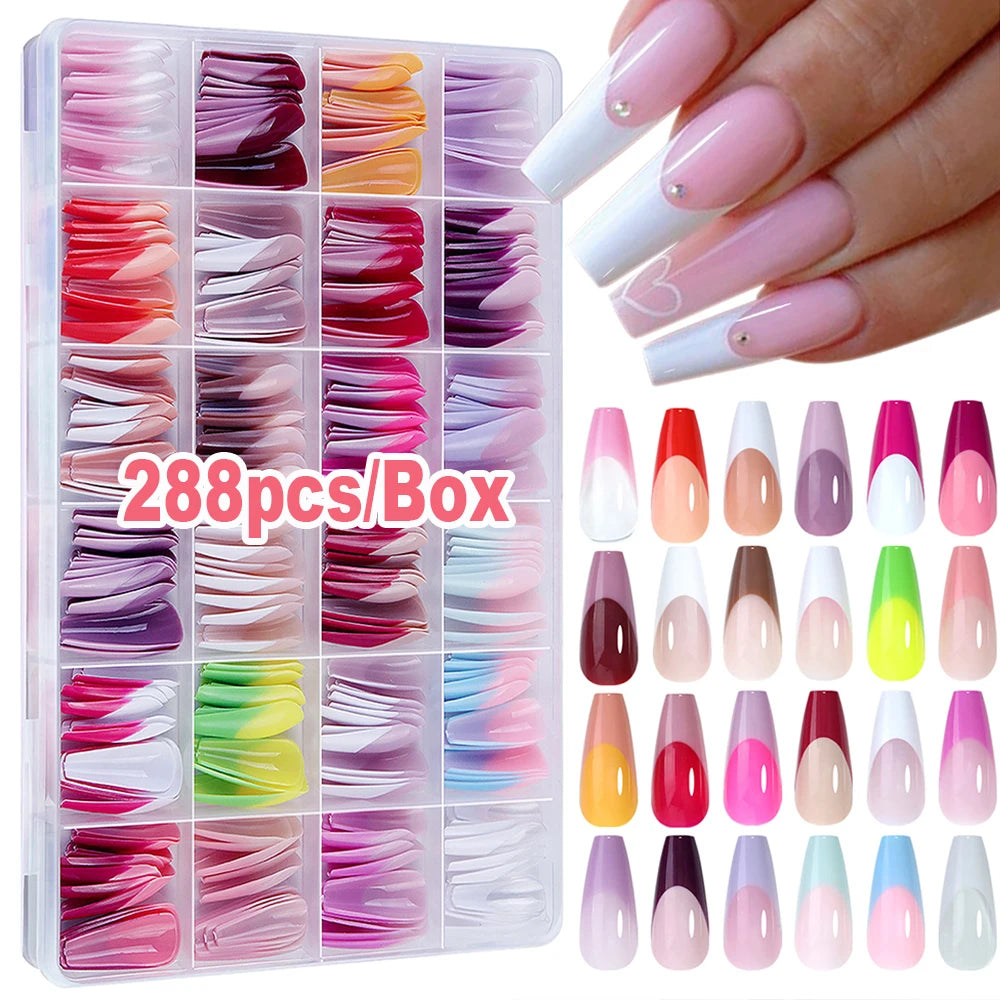 576PCS Colorful Press-On Fake Nails Set – Black & Red Oval/Square Short Full Cover Nail Tips for Salon-Style Nail Art