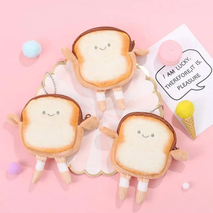 Cartoon Toast Bread Plush Coin Purse - Cute Mini Wallet and Earphone Bag Keychain Pendant for Kids