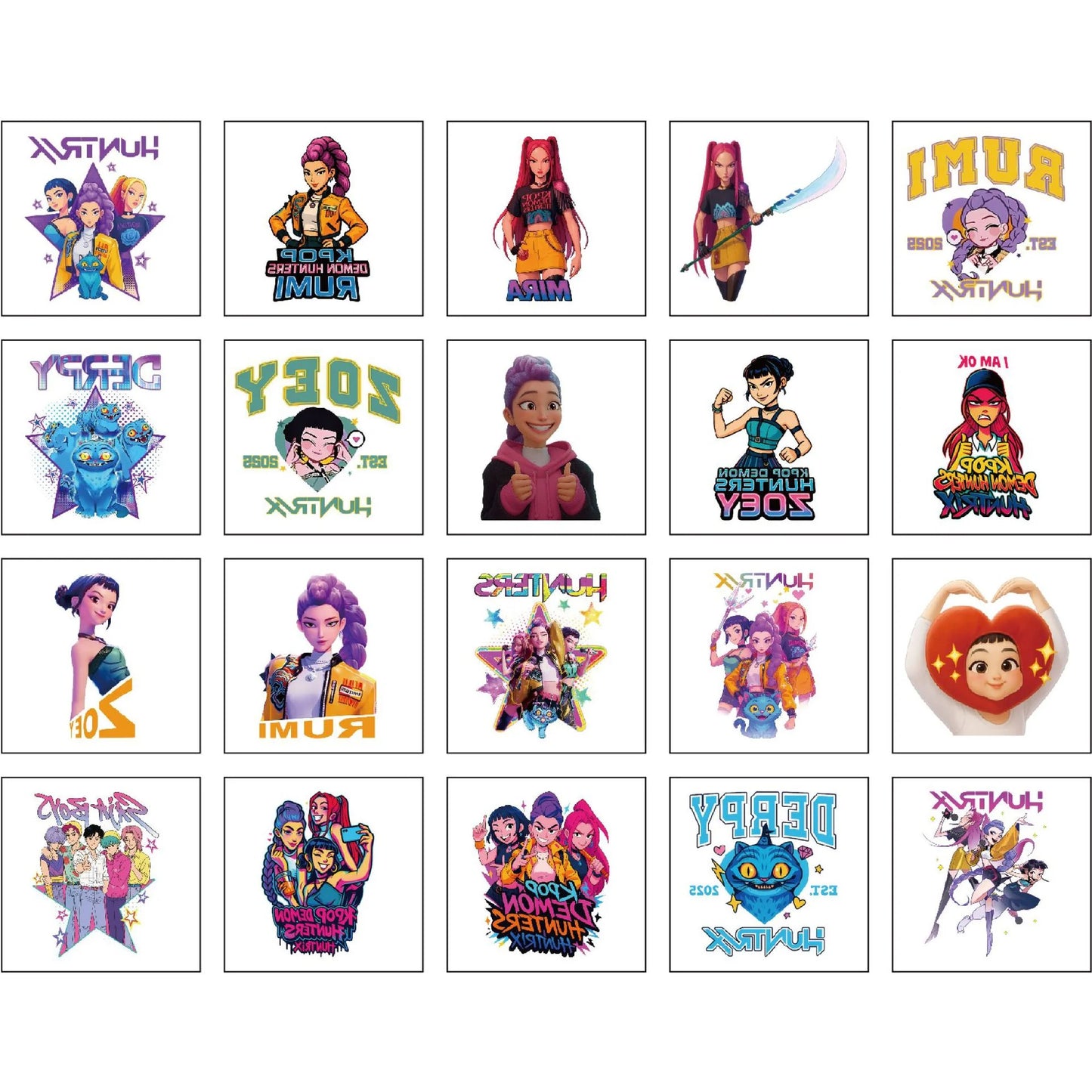 20-25pcs Rumi KPop Demon Hunters Temporary Tattoo Stickers – Cute Cartoon Waterproof Tattoos, Fun Party Gift Ideas