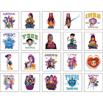 20-25pcs Rumi KPop Demon Hunters Temporary Tattoo Stickers – Cute Cartoon Waterproof Tattoos, Fun Party Gift Ideas