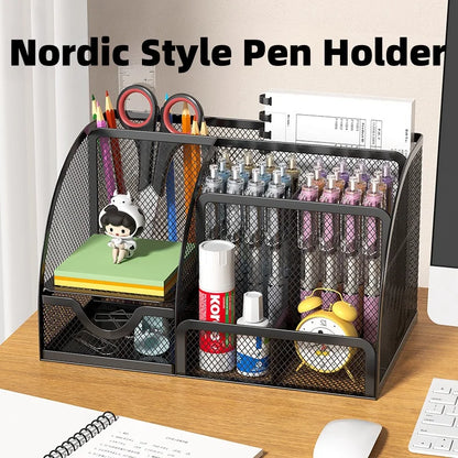 Creative Metal Pen Holder | Simple Stationery Storage Box for Desktop Decoration | Office Supplies Organizer for Students