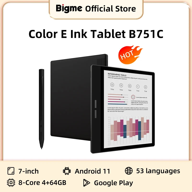 Bigme B751C 7-Inch Color E-Ink eBook Reader – Electronic Paper Tablet for Reading eBooks