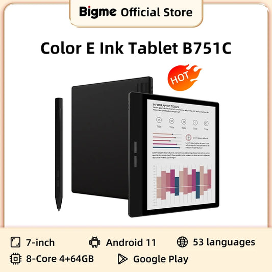 Bigme B751C 7-Inch Color E-Ink eBook Reader – Electronic Paper Tablet for Reading eBooks