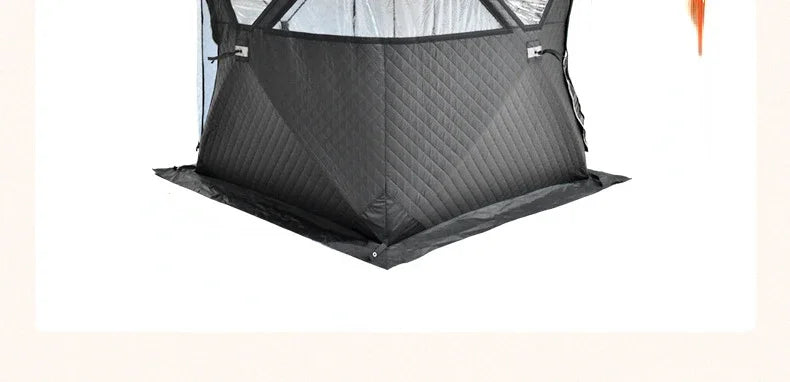 Outdoor 3-4 Person 4-Season Sauna House – Thickened Winter Ice Fishing Tent with Large Window & Chimney Mouth, Quick Open & Portable