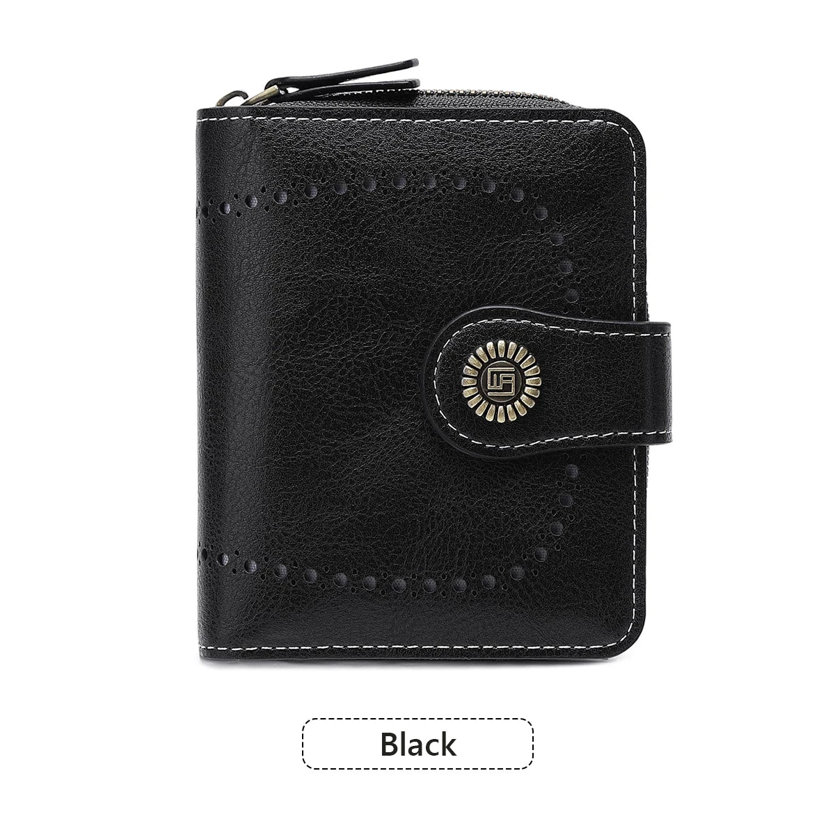 Retro Hollow-Out Short Purse for Women – Multi-Card Zipper Wallet, European & American Fashion Design