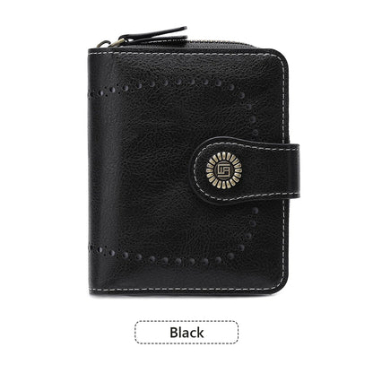 Retro Hollow-Out Short Purse for Women – Multi-Card Zipper Wallet, European & American Fashion Design