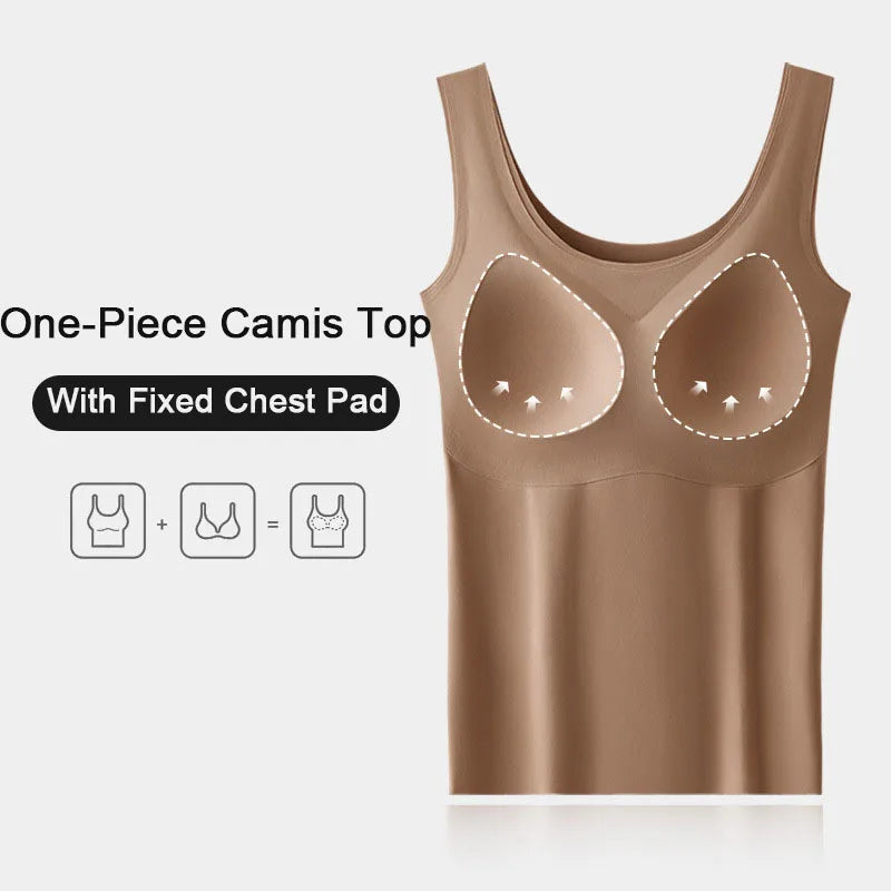 Women's Ice Silk Seamless Tank Top with Chest Pads - Wide Shoulder Sleeveless Innerwear