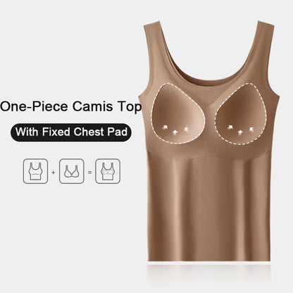 Women's Ice Silk Seamless Tank Top with Chest Pads - Wide Shoulder Sleeveless Innerwear