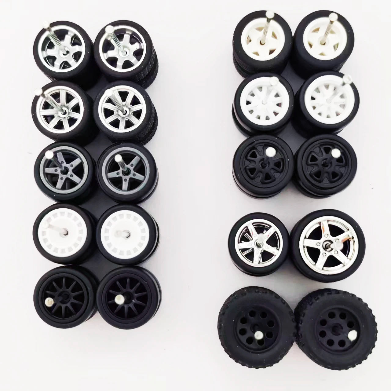 1:64 Alloy Car Wheels & Rubber Tires Set - Replacement Axles for Hot Wheels, Matchbox & Model Cars