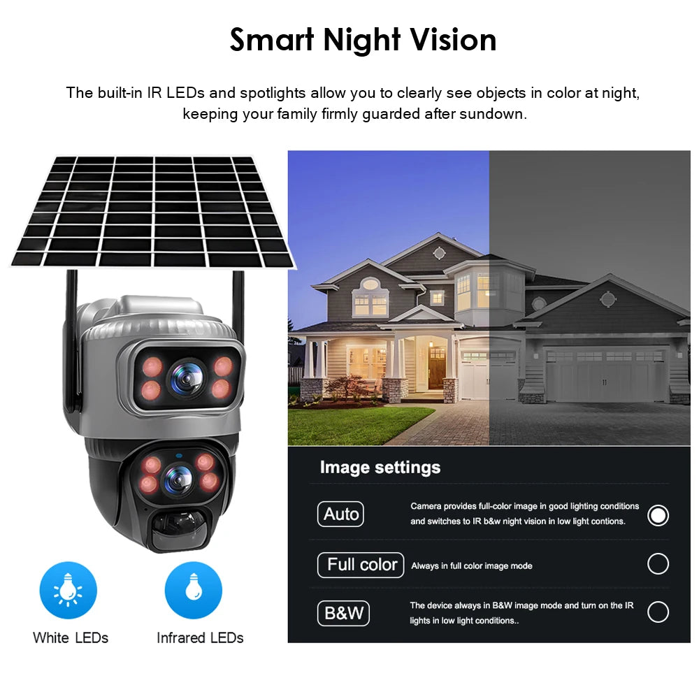 V380 Dual-Lens 4G Security Camera — 8MP 4K Solar IP Cam with PIR Motion Detection, Night Vision, Waterproof, Battery-Powered CCTV Monitor