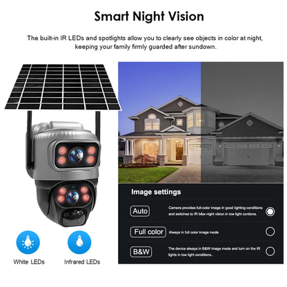V380 Dual-Lens 4G Security Camera — 8MP 4K Solar IP Cam with PIR Motion Detection, Night Vision, Waterproof, Battery-Powered CCTV Monitor