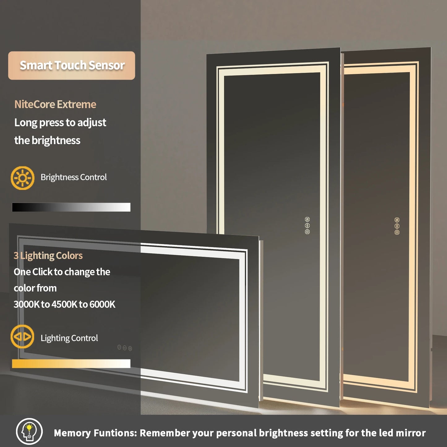 Extra Large Rectangle LED Bathroom Mirror – Dimmable, Anti-Fog, Shatter-Proof Vanity Mirror with Front & Backlight