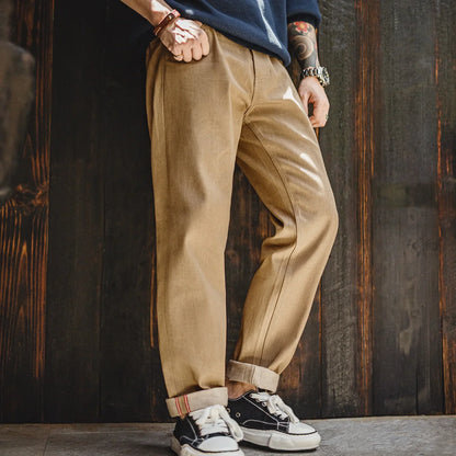 Maden Vintage Selvedge Jeans - Men's 11.7oz Raw Denim Straight Leg Khaki Trousers