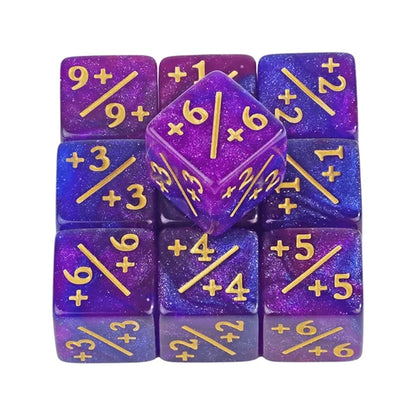 10pcs Six Sided Dice Set - D6 Counters +1/+1 & -1/-1 for Math Learning, Kids Arithmetic Toys and Card Game Accessories