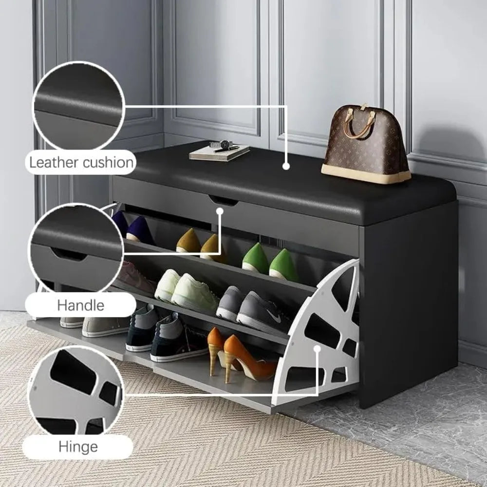 Entryway Shoe Bench with 3-Tier Rack – Wooden Sitting Stool & Multi-Function Shoe Storage Organizer