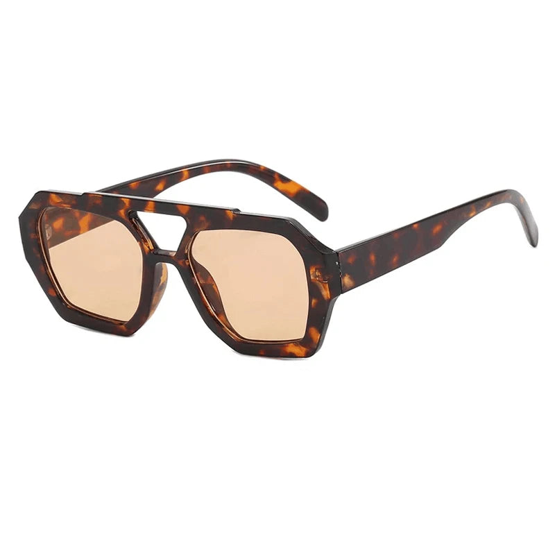 Retro Double Bridges Women's Sunglasses - Big Frame Leopard Brown Gradient Fashion Eyewear, Luxury Designer Shades for Men