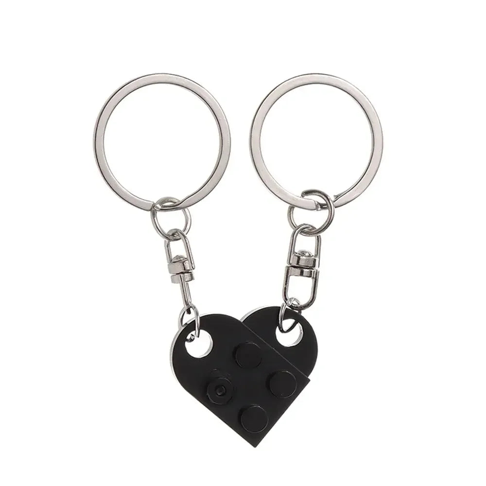 Love Heart Building Block Keychains - Matching Couple and Friendship Key Rings, Separable Brick Heart Gift