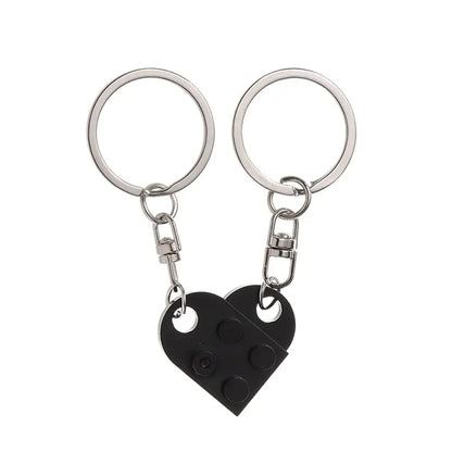 Love Heart Building Block Keychains - Matching Couple and Friendship Key Rings, Separable Brick Heart Gift