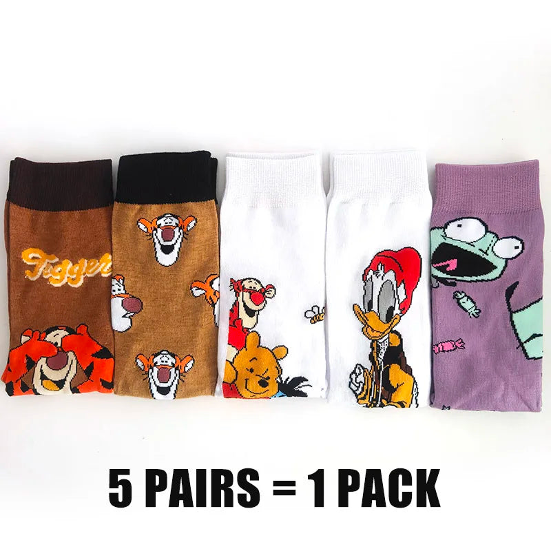 Cartoon Anime Crew Socks - 5 Pairs Unisex Hip Hop Street Style Novelty Casual Socks for Men and Women