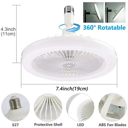 2-in-1 Ceiling Fan Lamp - 3-Speed Adjustable E27 LED Light with Dimmable Decorative Lighting for Bedroom, Living Room & Study