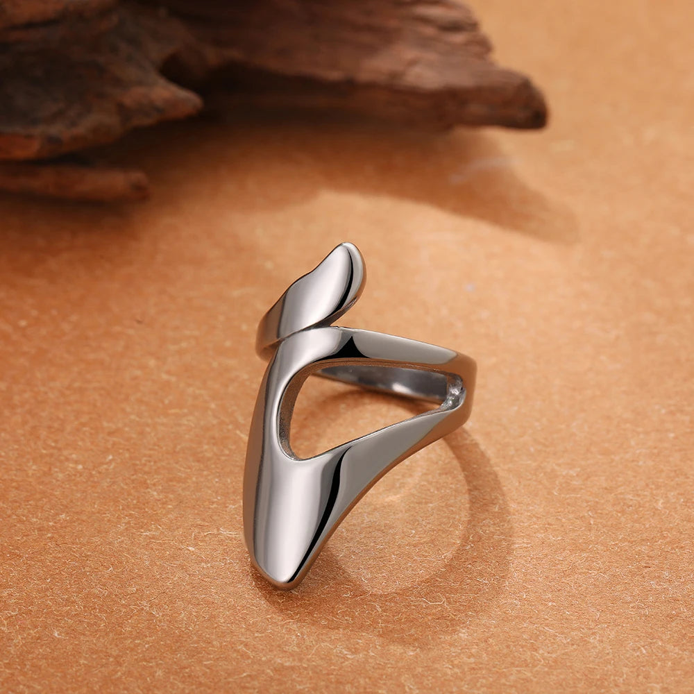 Vintage Stainless Steel Chunky Ring – Punk Irregular Adjustable Open Ring for Women, Wedding Jewelry Gift