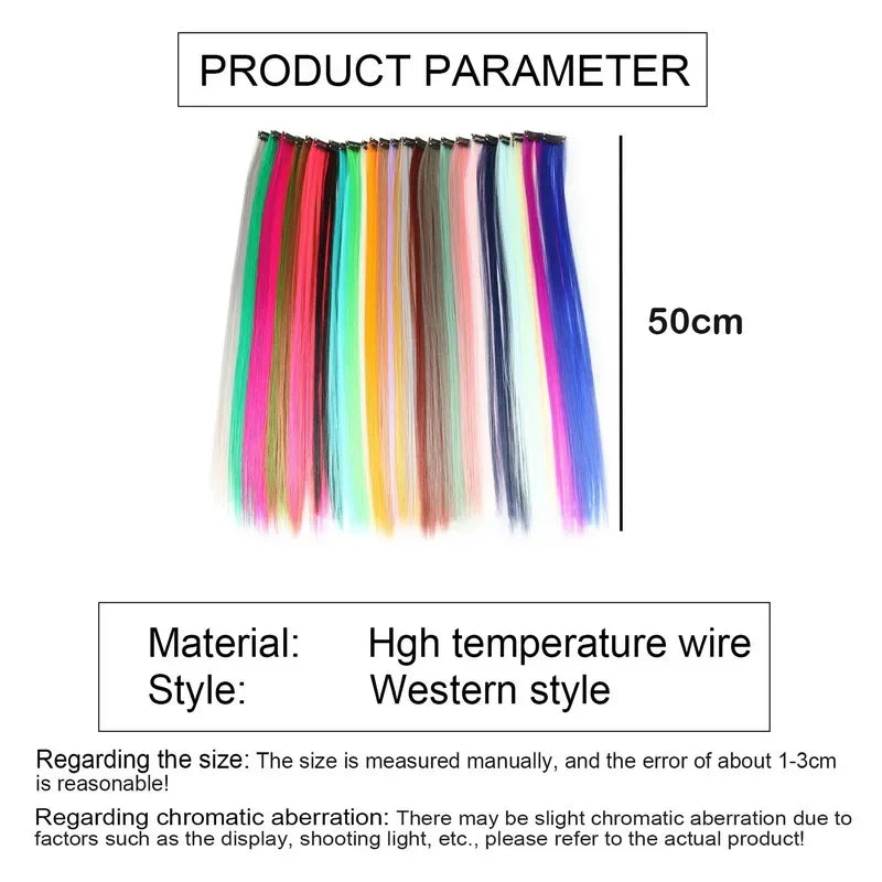 22-Inch Rainbow Highlight Synthetic Hair Extensions – Long Straight Colorful Hairpiece for Women & Kids