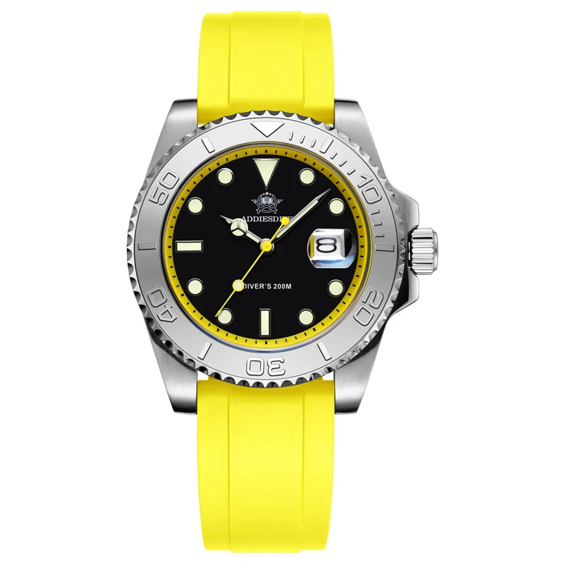 ADDIESDIVE 41mm Men’s Quartz Dive Watch – Rotatable Bezel, Stainless Steel, Luminous BGW9, Rubber Strap, 200m Water Resistant