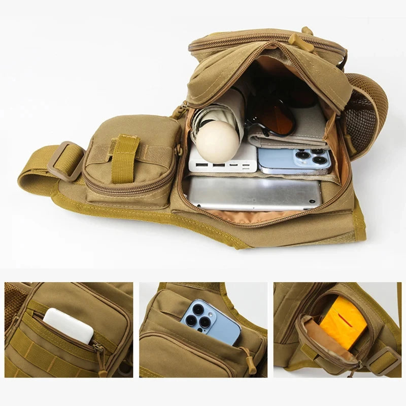 Men's Tactical Chest Pouch Bag - Molle Crossbody for Camping, Hiking, Cycling, Travel, Outdoor Sports, Fishing, Fanny Pack