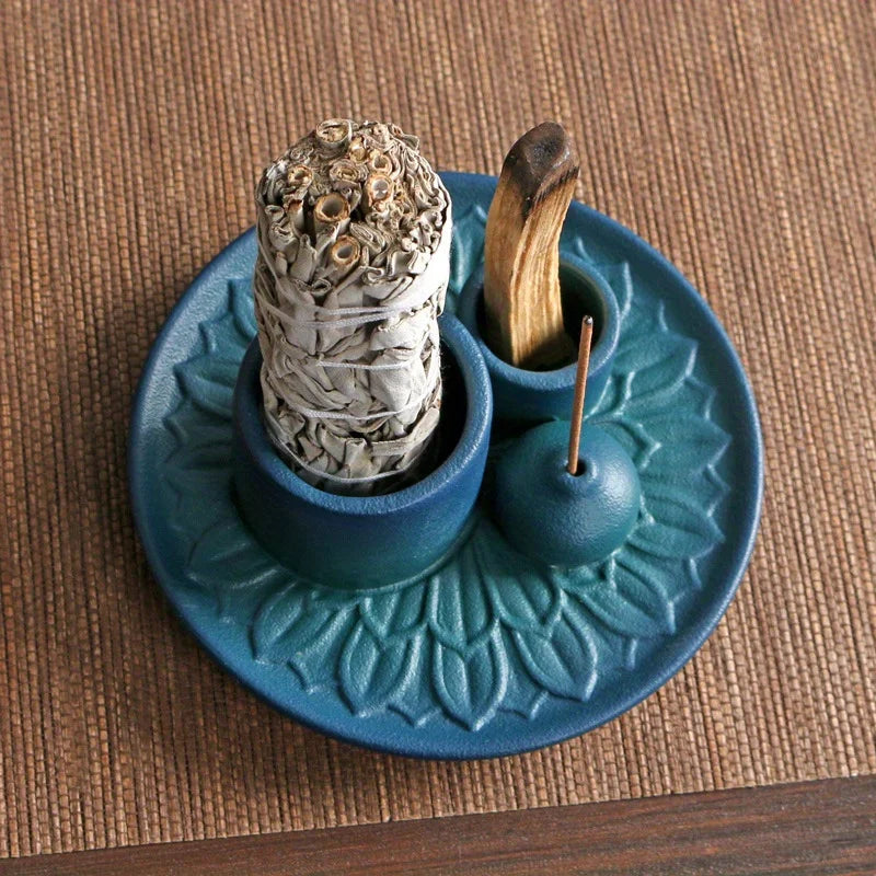 Morandi Ceramic Candle Holder & 4 in 1 Incense Burner – Palo Santo, Sage, Stick & Cone Holder