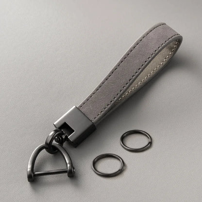 Luxury Genuine Leather Car Keychain – Pure Color Buckle Key Ring, Stylish Car Accessory Gift