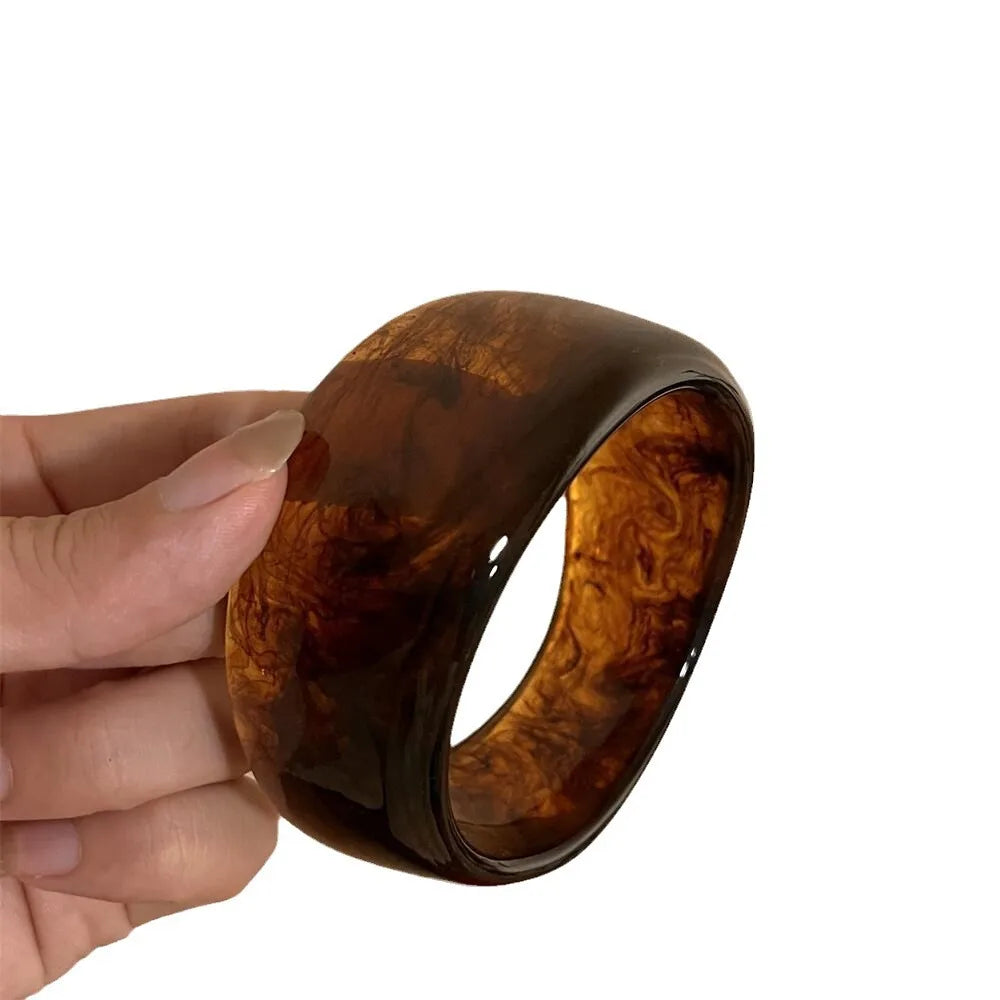 Vintage Wide Geometric Resin Beige Brown Coffee Bangles — Irregular Chunky Bracelet Jewelry Gift for Women & Girls