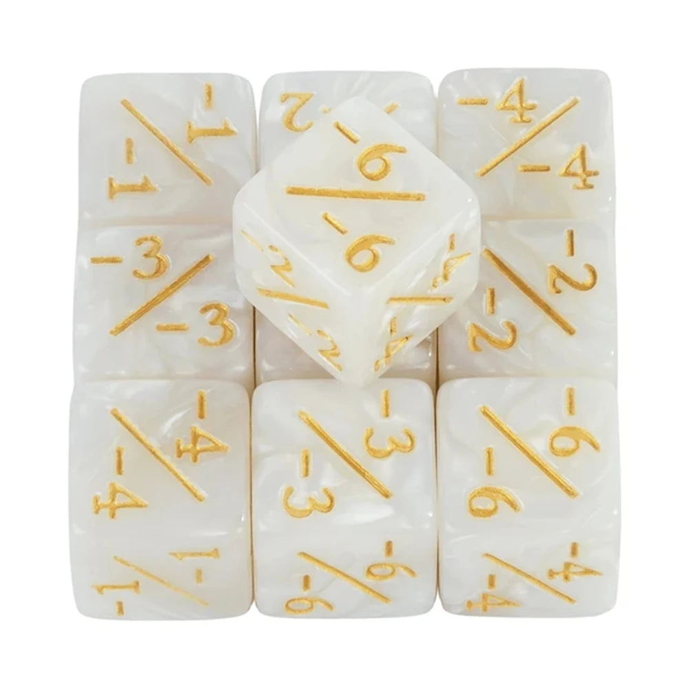 10pcs Six Sided Dice Set - D6 Counters +1/+1 & -1/-1 for Math Learning, Kids Arithmetic Toys and Card Game Accessories