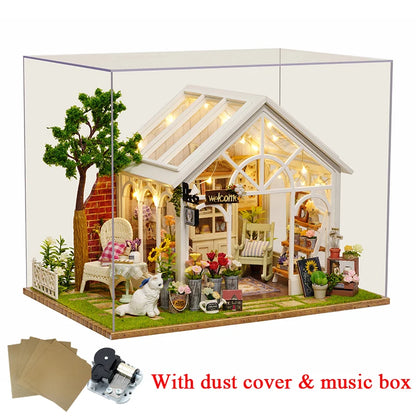 DIY Wooden Sunshine Greenhouse Cottage – Miniature Dollhouse Kit with Furniture for Friends' Gifts