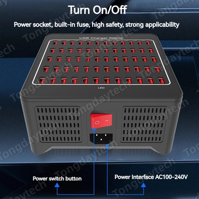 300W Universal Multi USB Charger Station – 60-Port Fast Charging for iPad, iPhone 11/12/13 Pro Max, Samsung Tablet