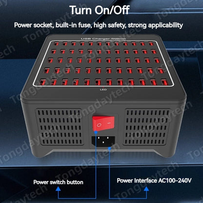 300W Universal Multi USB Charger Station – 60-Port Fast Charging for iPad, iPhone 11/12/13 Pro Max, Samsung Tablet