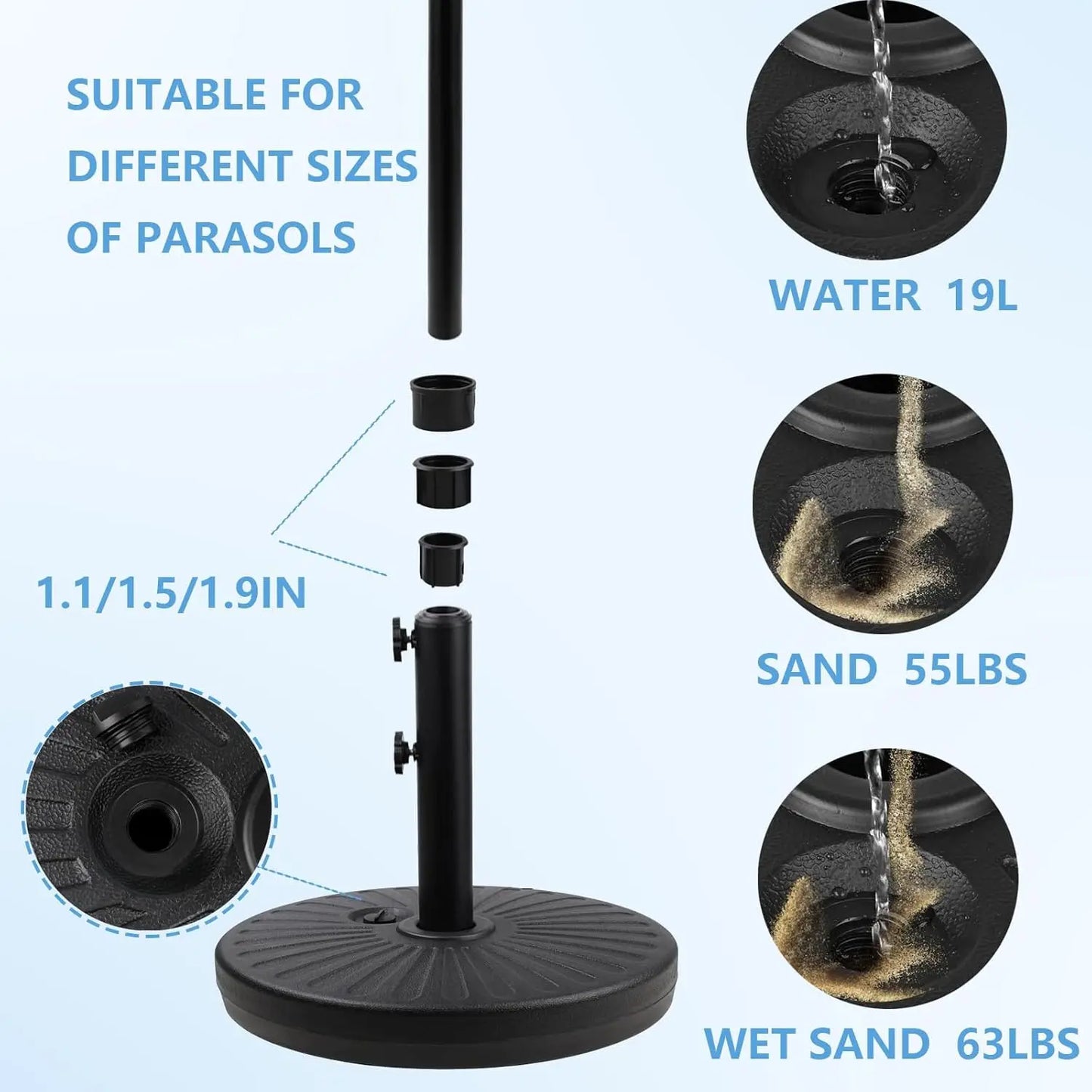 44BLS Weighted Outdoor Furniture Base - Adjustable Sand & Water Fillable Patio Umbrella Anchor Stand