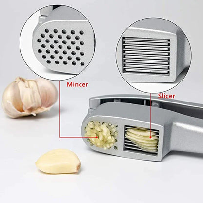 Premium Zinc Alloy Garlic Press & Chopper - Manual Kitchen Gadget for Effortless Garlic Preparation