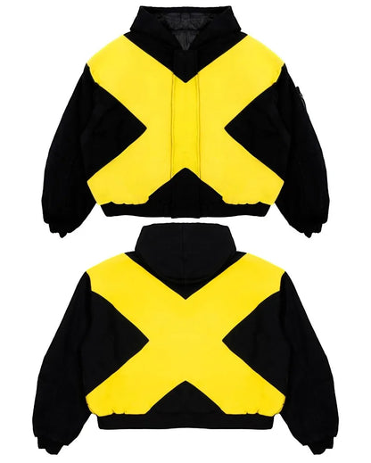 2026 Black & Yellow Cross Jacket - American High Street Loose Fit Stand Collar Zipper Cardigan Jacket