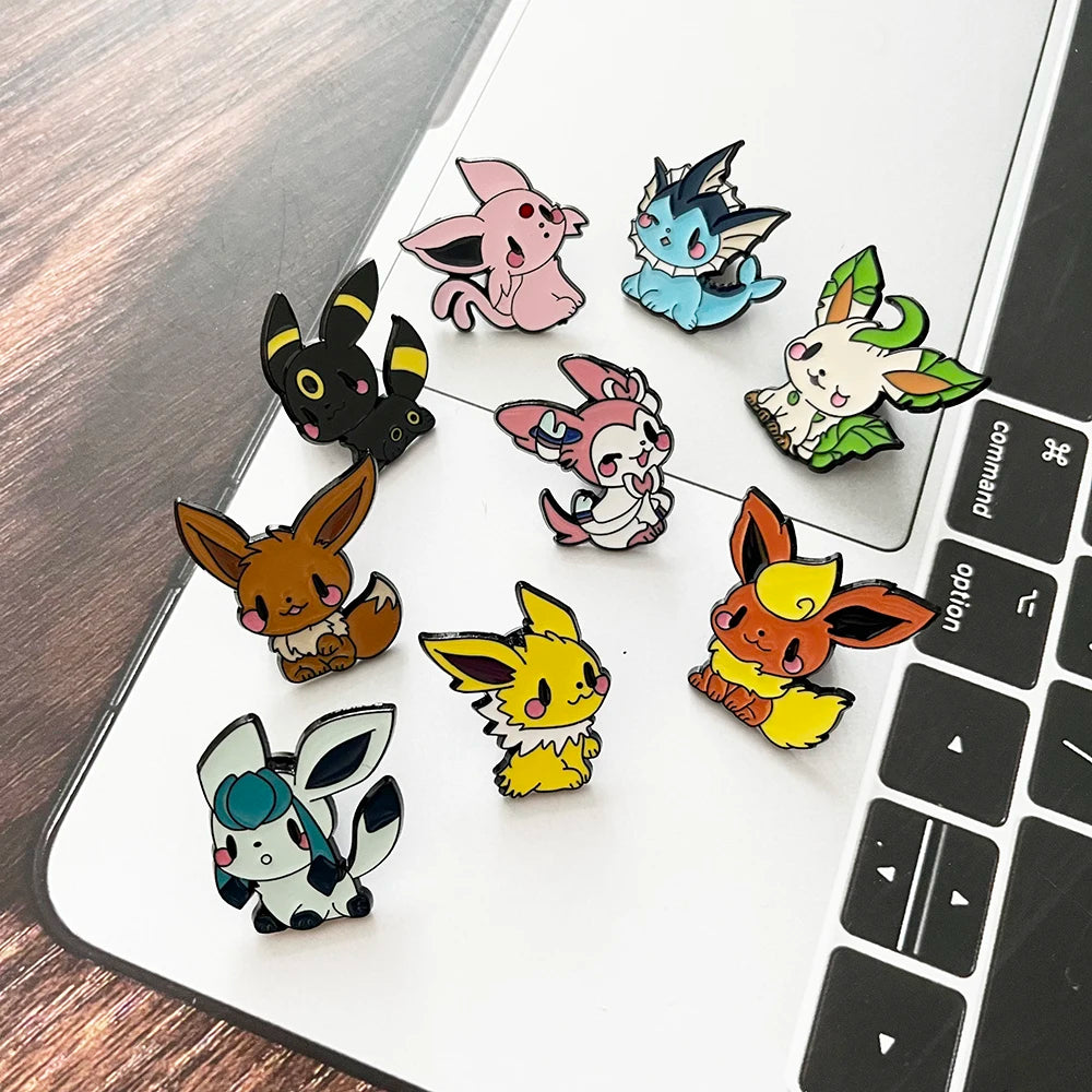 9PCS Anime Eevee Enamel Brooch Set - Cute Metal Lapel Pins for Clothing, Backpacks & Fan Gifts