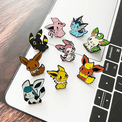 9PCS Anime Eevee Enamel Brooch Set - Cute Metal Lapel Pins for Clothing, Backpacks & Fan Gifts