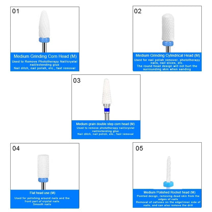 5pcs Ceramic Nail Drill Bit Set - Electric Nail Cutter Bits for Manicure & Pedicure Machine, Nail Accessories & Tools